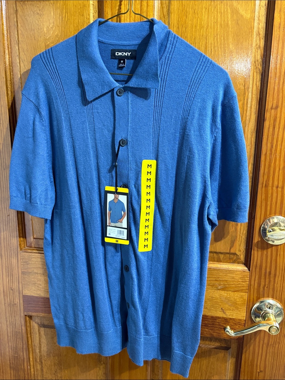 DKNY Blue Short-Sleeve Button-Front Knit Polo Shirt